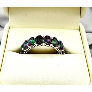 Rainbow Mystic Topaz Eternity Ring Sterling Ring Size 7.25